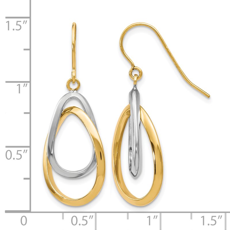 10K Two-tone Polished Shepherd Hook Dangle Earrings