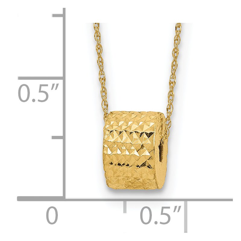 14K Rope Chain with Textured Barrel Bead 16 inch Necklace Plus 2 inch Extension