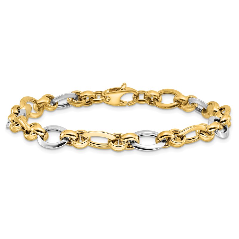 14K Two-tone Polished 8.2mm Fancy Link 7.75 inch Bracelet