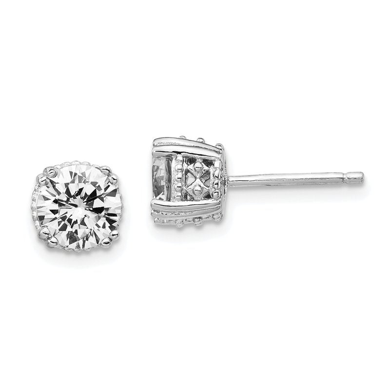 Sterling Silver Rhodium-plated Round Brilliant-cut 6.5mm CZ Post Stud Earrings
