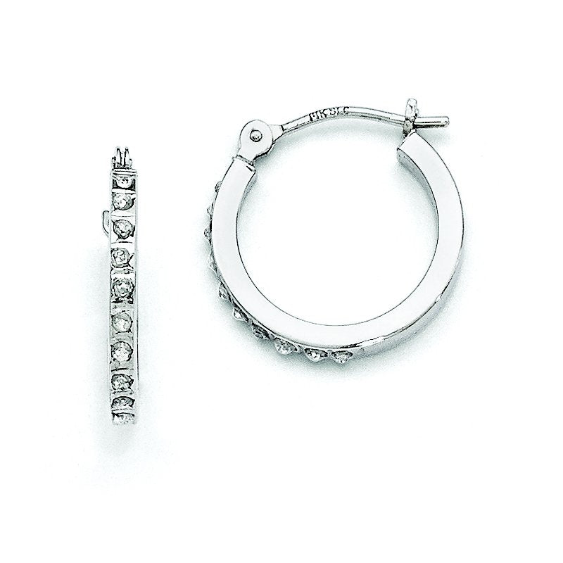14k White Gold Diamond Fascination Hinged Hoop Earrings