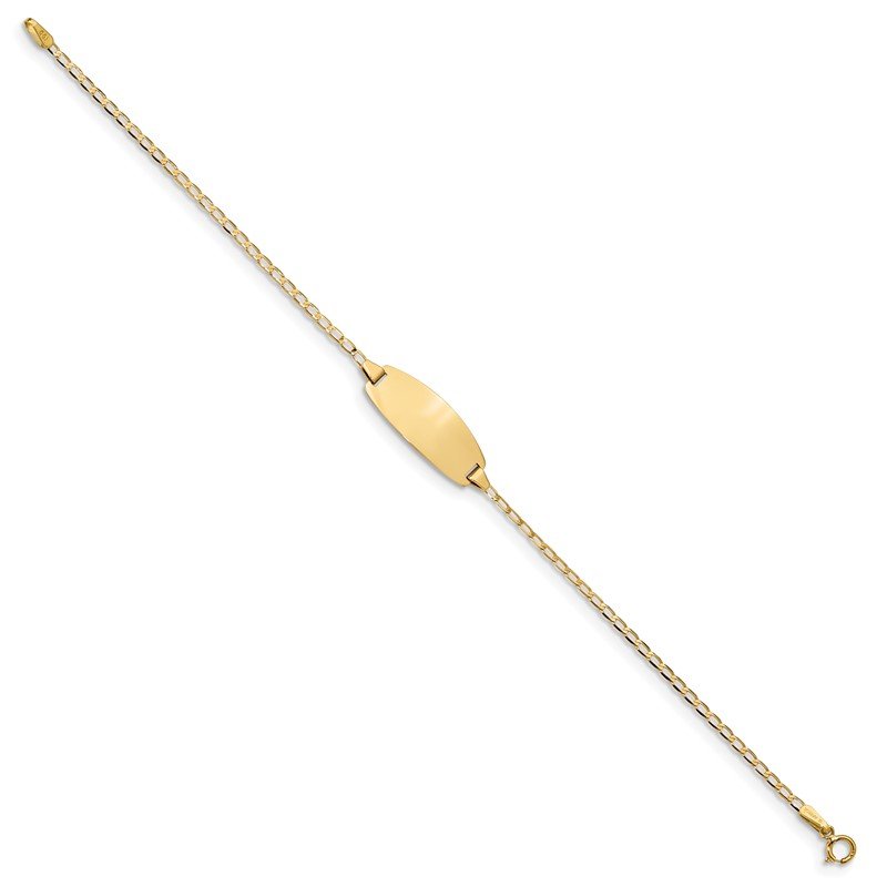 14k Polished Solid Chain/Solid Plate Curb Link Oval 18.5x8.5mm Plate 5.5 inch Baby/Child ID Bracelet