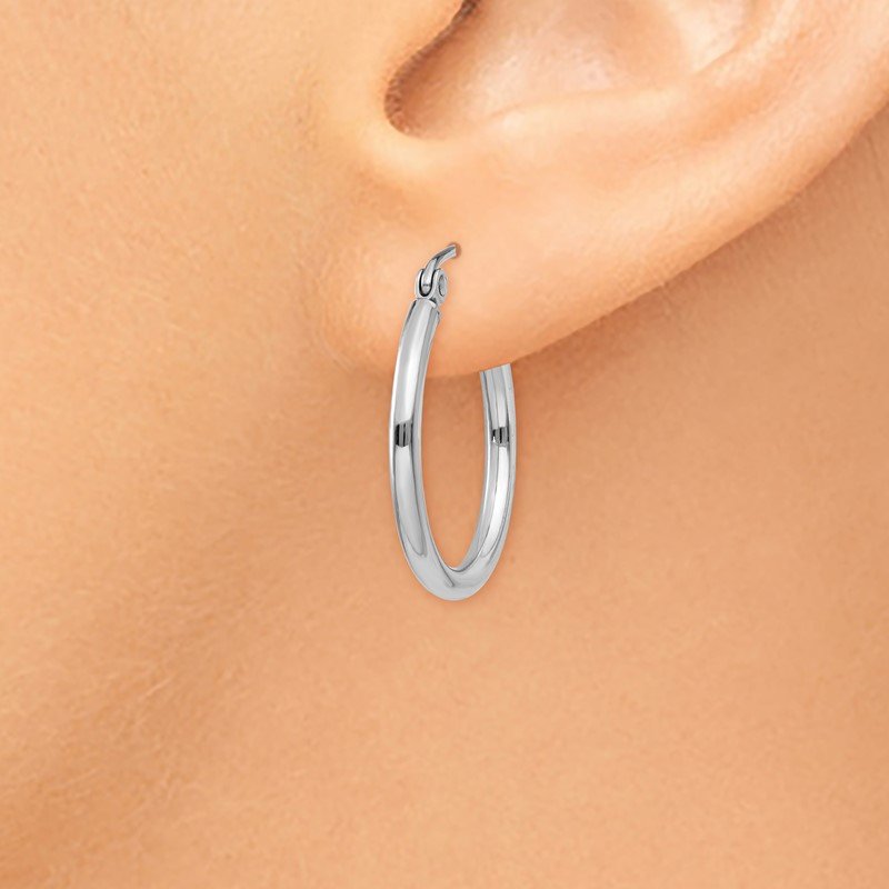 14k White Gold 2x20mm Polished Tube Hoop Earrings