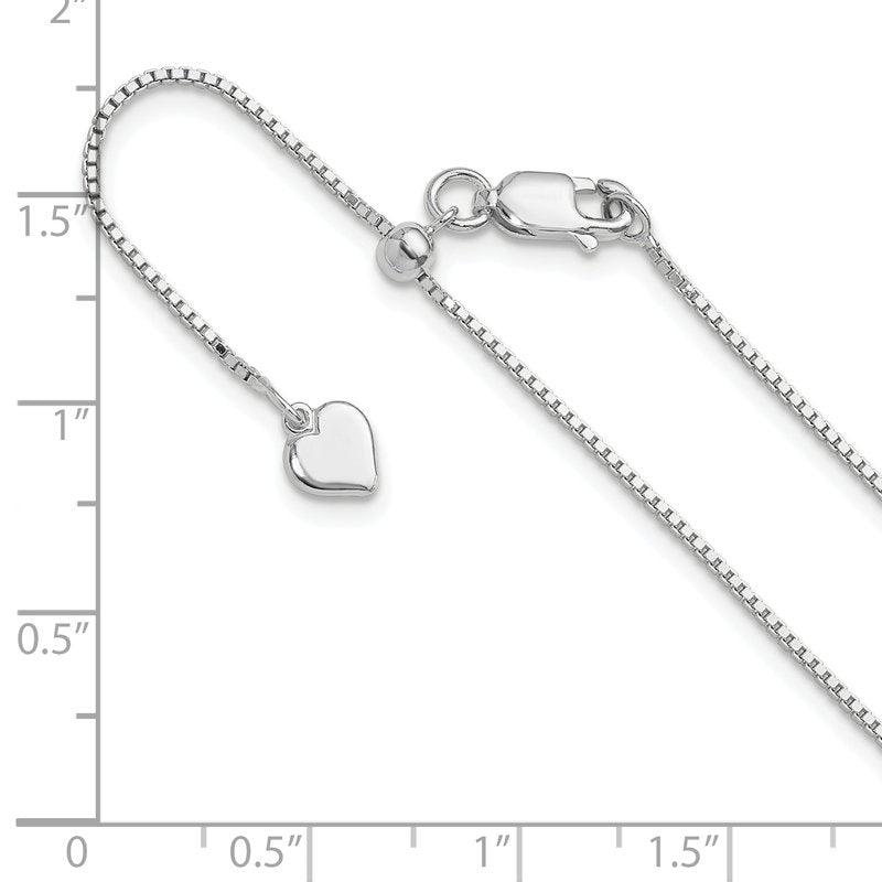 Sterling Silver Rhodium-plated Adjustable .95mm Box Chain