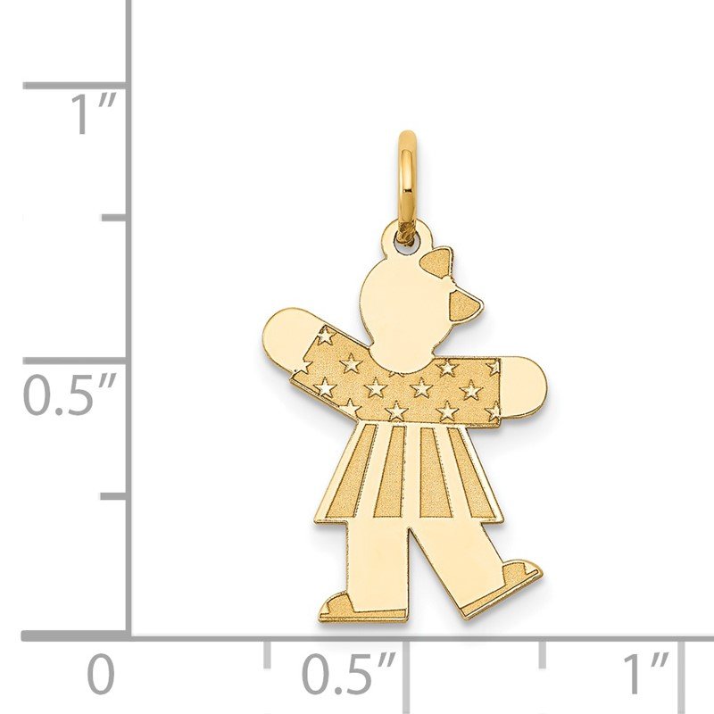 14k The Kids Small Stars and Stripes Girl Engravable Kiss Charm