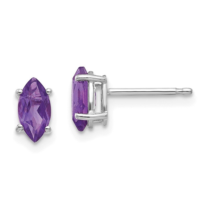 14k White Gold 7x3.5mm Marquise Amethyst Post Earrings