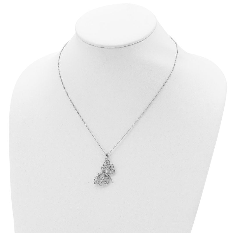 Sterling Silver Rhodium-plated Brilliant-cut CZ Butterfly 18 Inch Necklace
