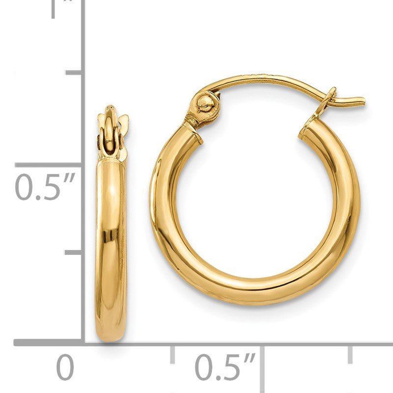 14k 2x15mm Polished Lightweight Tube Hoop Earrings