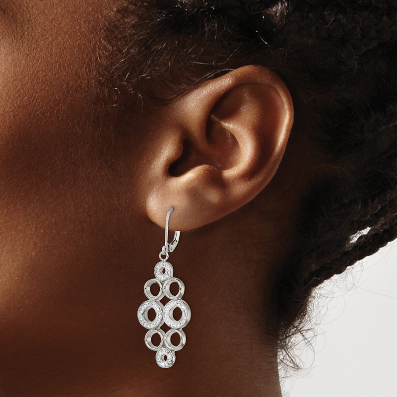 Stainless Steel Polished with Preciosa Crystal Circles Dangle Leverback Earrings