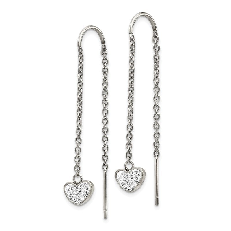 Stainless Steel Polished with Preciosa Crystal Heart Threader Earrings