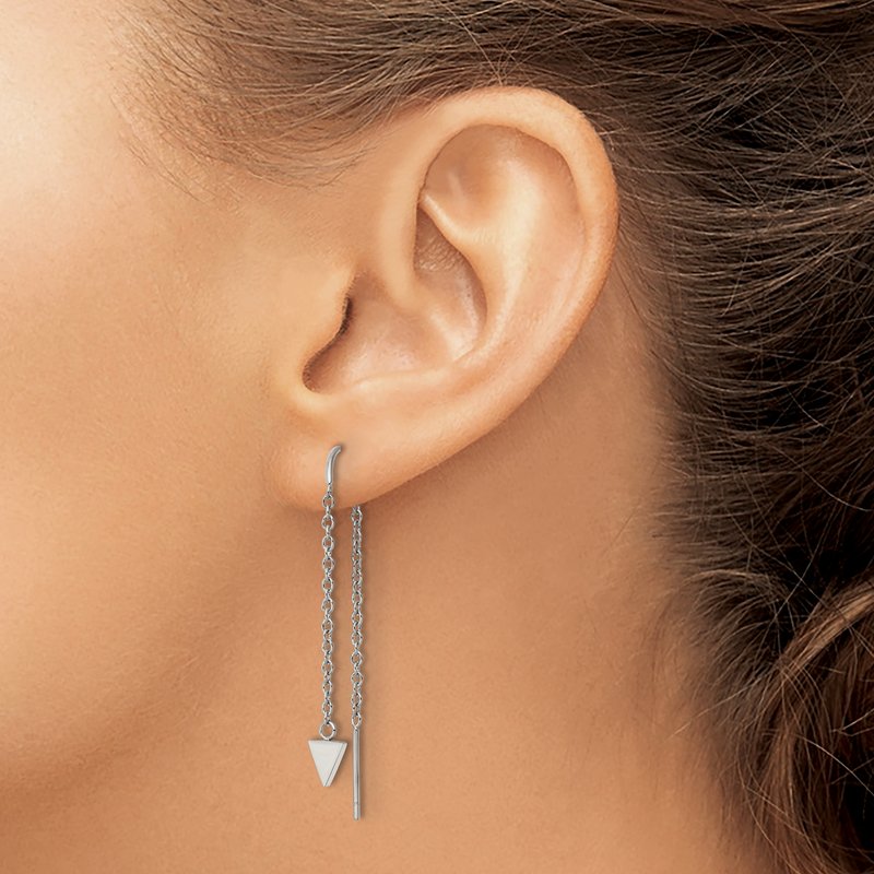Stainless Steel Polished Triangle Dangle Threader Earrings