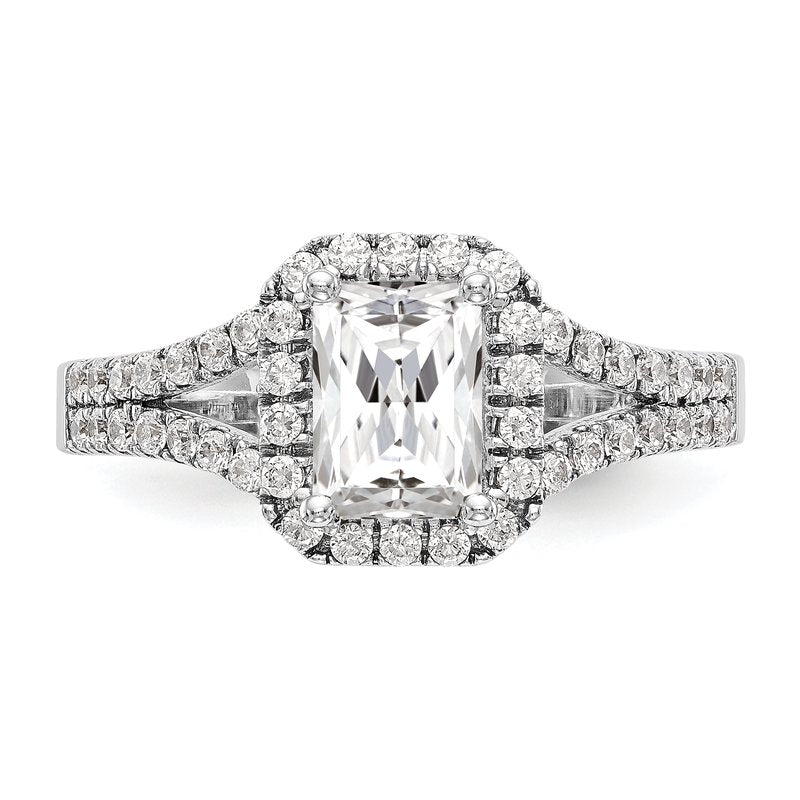 14K White Gold 3/8 carat Lab Grown Diamond VS+ F+ Semi-Mount Emerald Halo Engagement Ring