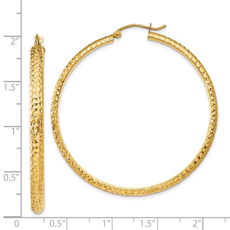 14K Diamond-cut 3.5x46mm Hollow Hoop Earrings