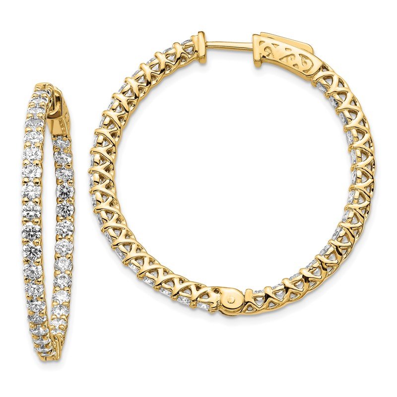 14k 3.8 carat Diamond Round In/Out Hoop w/Safety Clasp Earrings
