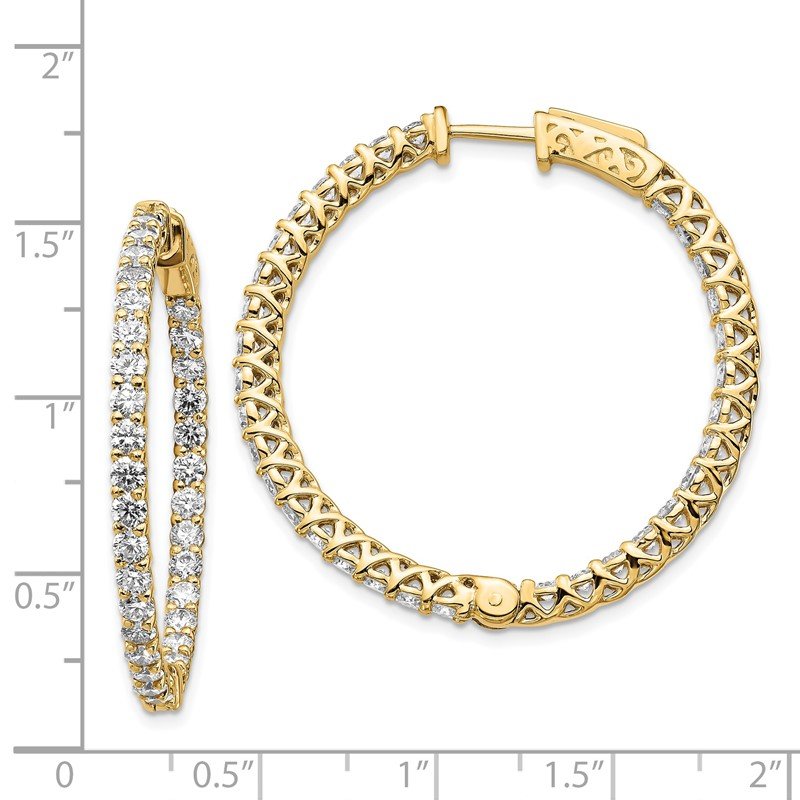14k 3.8 carat Diamond Round In/Out Hoop w/Safety Clasp Earrings