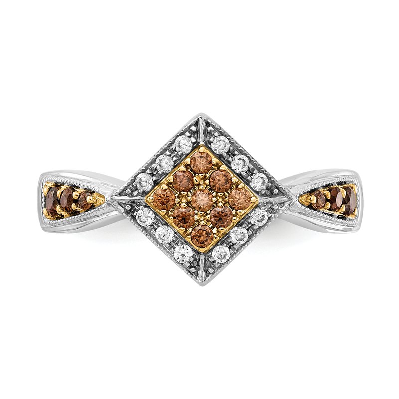 14k White w/Yellow Rhodium White and Champagne Diamond Ring