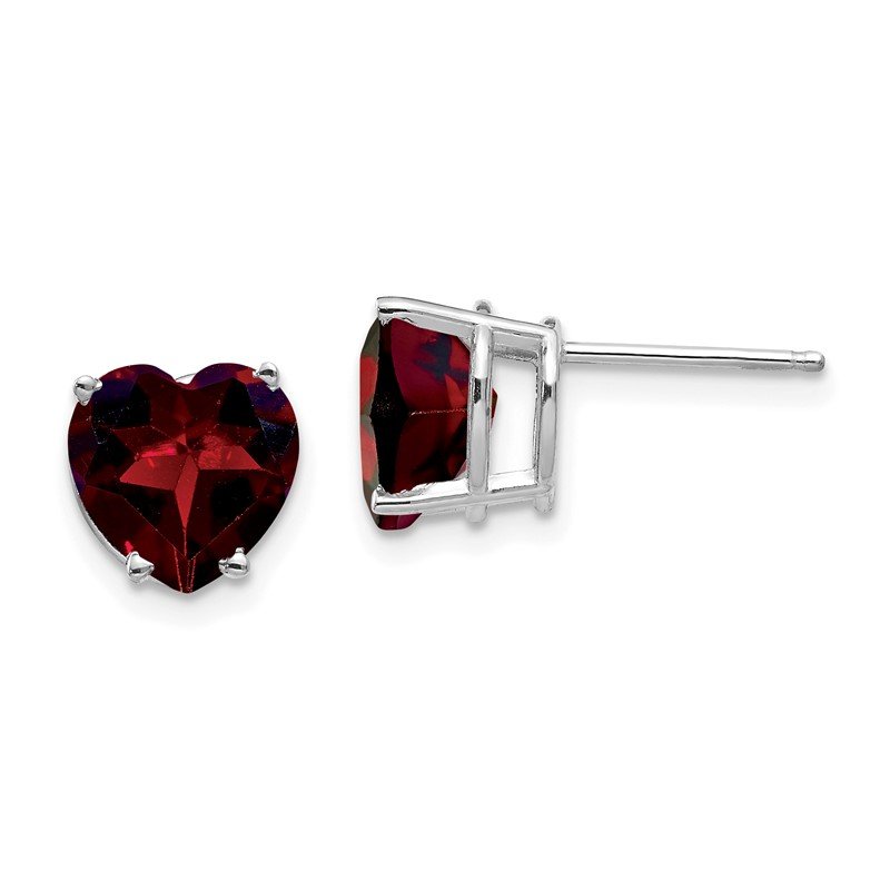 14k White Gold 8mm Heart Garnet Post Earrings
