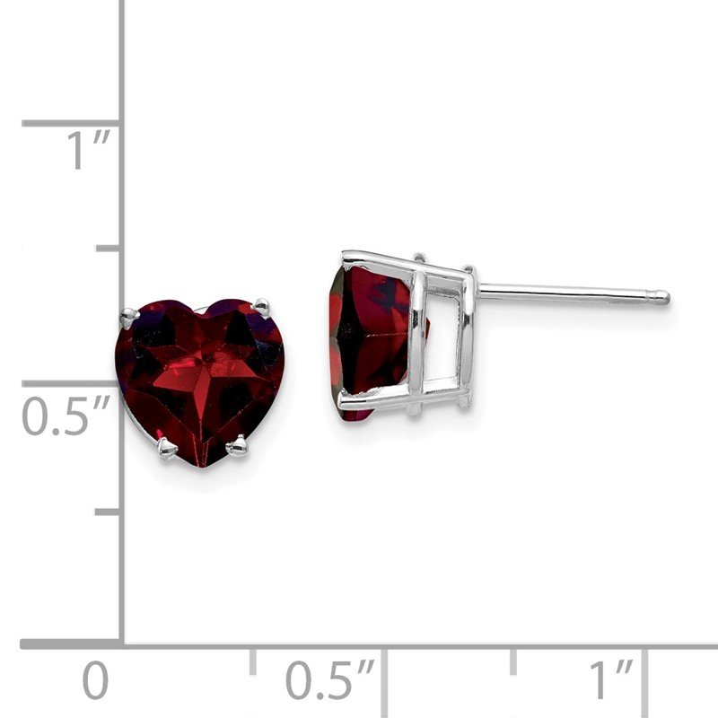 14k White Gold 8mm Heart Garnet Post Earrings