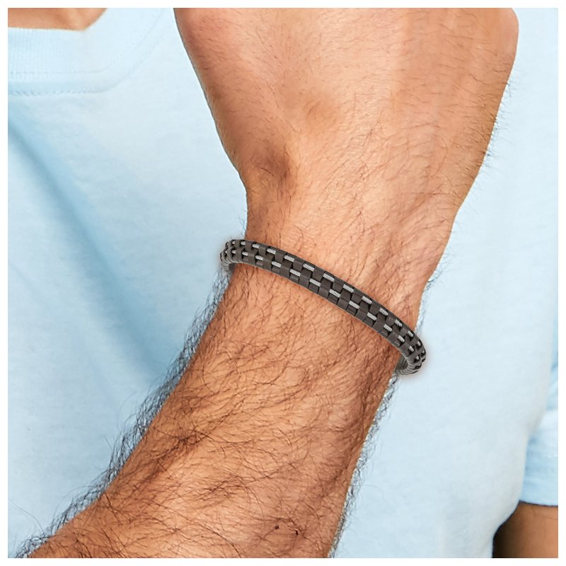 Stainless Steel Polished Cable and Brown Leather 8.75 inch Bracelet