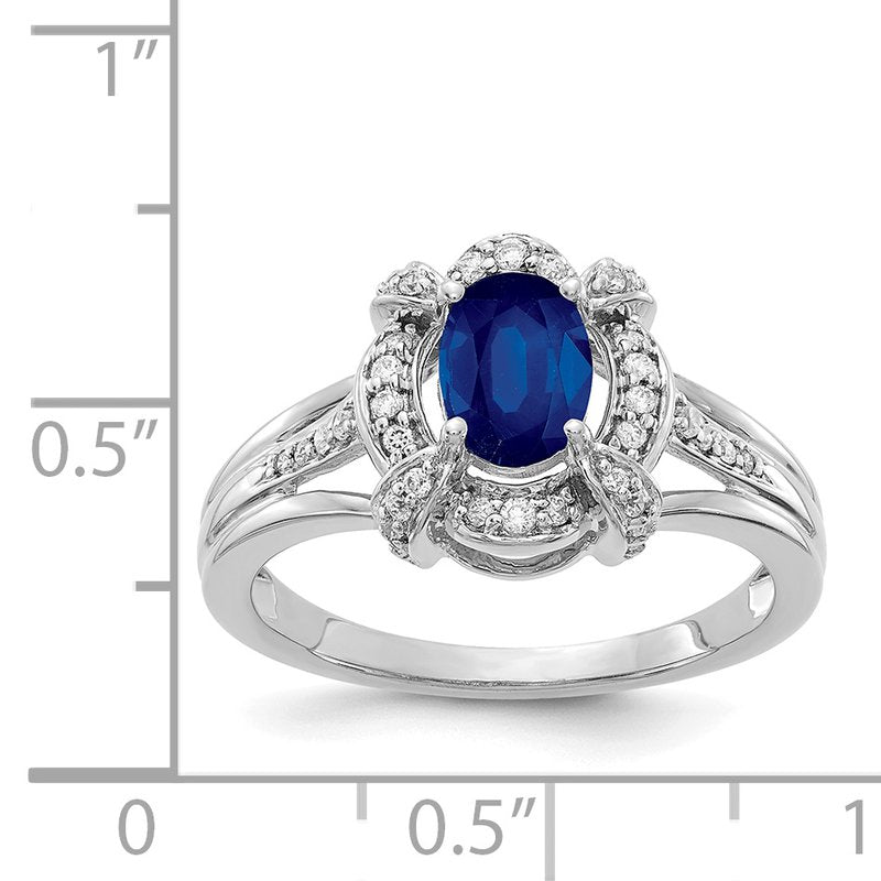 14k White Gold Diamond and Oval Emerald Ring