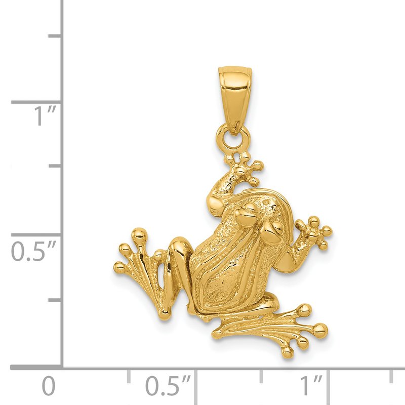 14k Solid Polished 3-D Frog with Moveable Back Legs and Mouth Pendant
