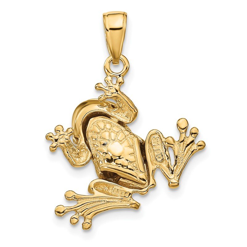 14k Solid Polished 3-D Frog with Moveable Back Legs and Mouth Pendant