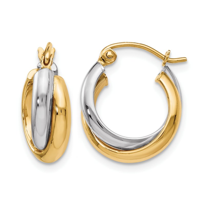 10K Two-Tone Polished Hinged Hoop Earrings
