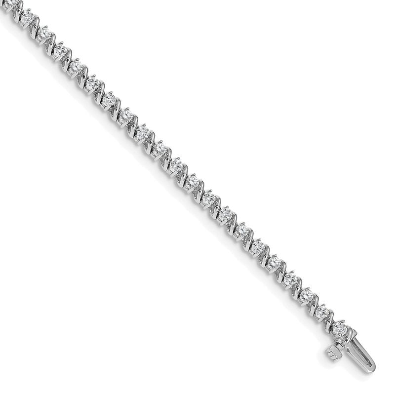 14k White Gold Complete 2 carat Round AAA Diamond Swirled 2-prong 7 inch Tennis Bracelet