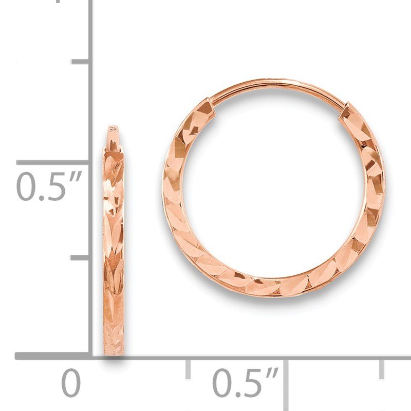 14k Rose Gold 1.6x15mm Diamond-cut Square-Tube Endless Hoop Earrings