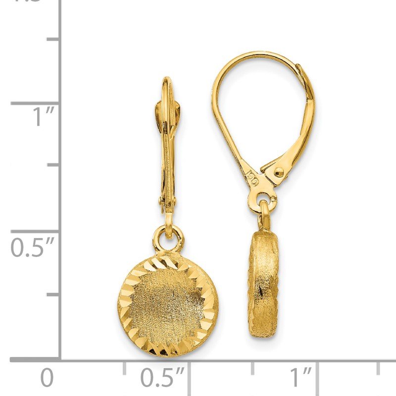 14k Brushed and Polished Diamond-cut Circle Leverback Earrings