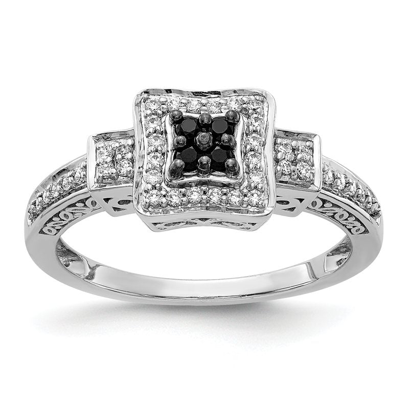 14k White Gold White and Black Diamond Square Ring