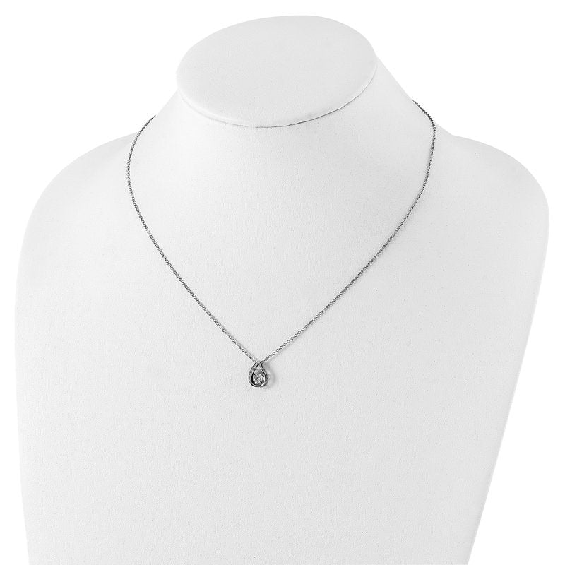 Sterling Silver Rhodium-plated Brilliant-cut Vibrant CZ Teardrop 18 Inch Necklace