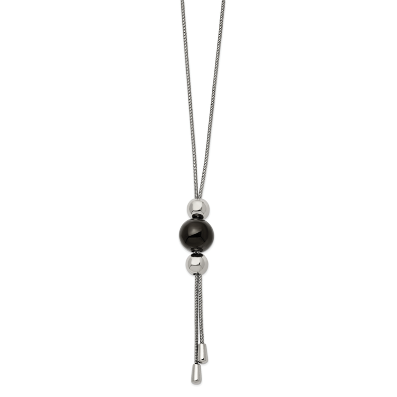 Stainless Steel Polished Black IP-plated Bead Tassel Adjustable to 26 inch Snake Chain Necklace