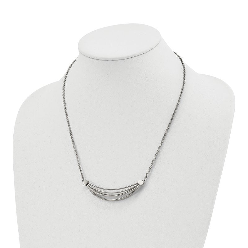 Stainless Steel Polished 3D Curved Bars on a 20 inch Cable Chain with a 2 inch Extension Necklace