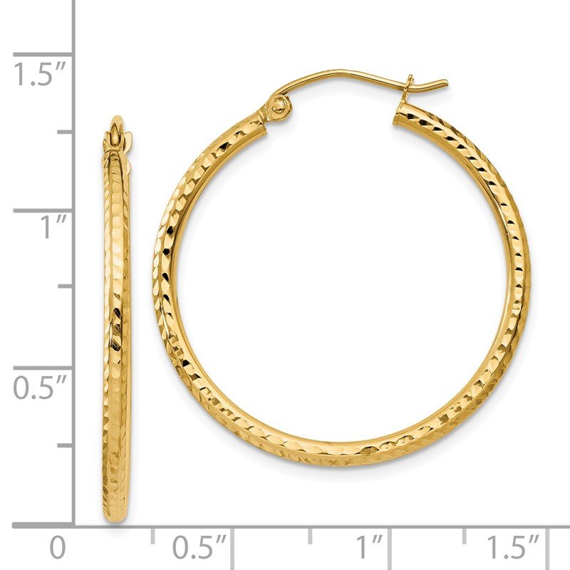 14k 2x30mm Diamond-cut Round Tube Hoop Earrings