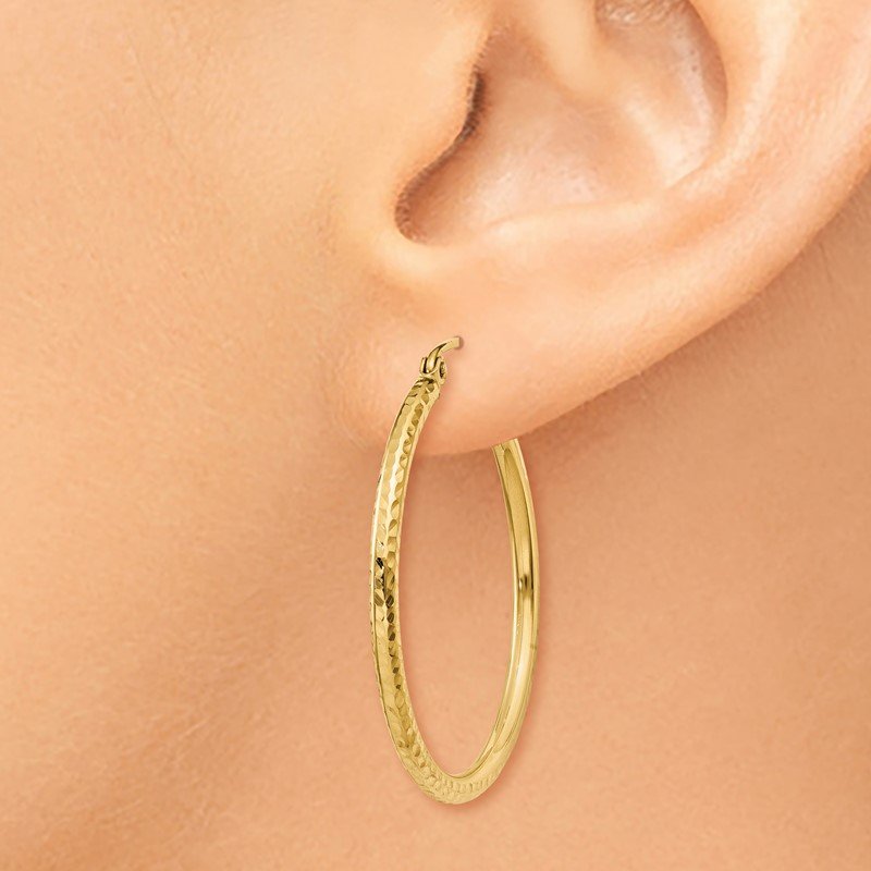 14k 2x30mm Diamond-cut Round Tube Hoop Earrings