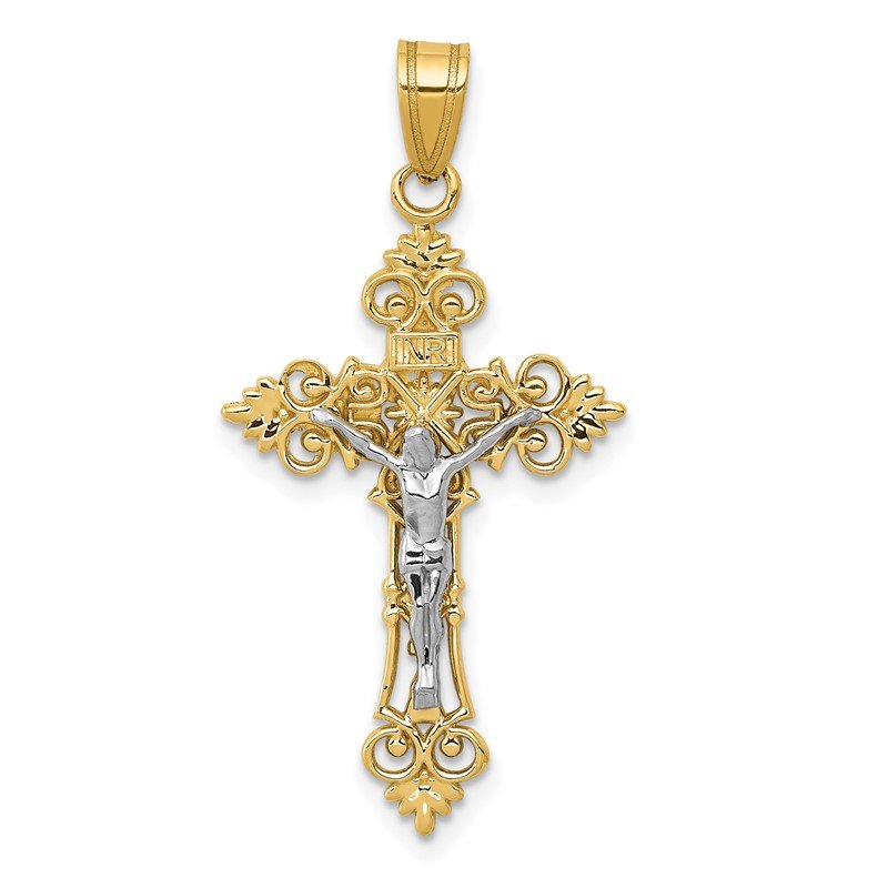14K Two-Tone Medium Lacy-Edge Inri Crucifix Pendant