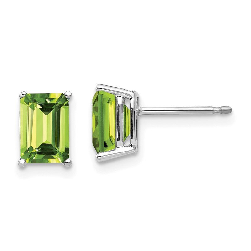 14k White Gold 7x5mm Emerald-Cut Peridot Post Earrings