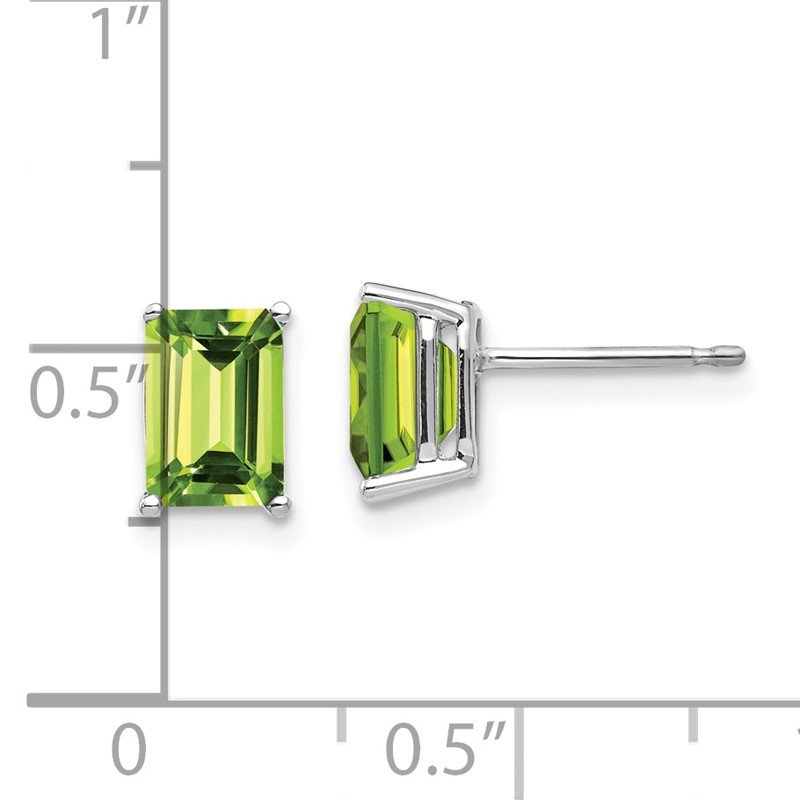 14k White Gold 7x5mm Emerald-Cut Peridot Post Earrings