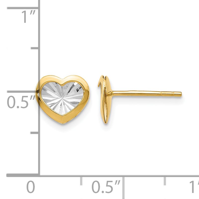 14K w/White Rhodium Polished and D/C Heart Post Earrings