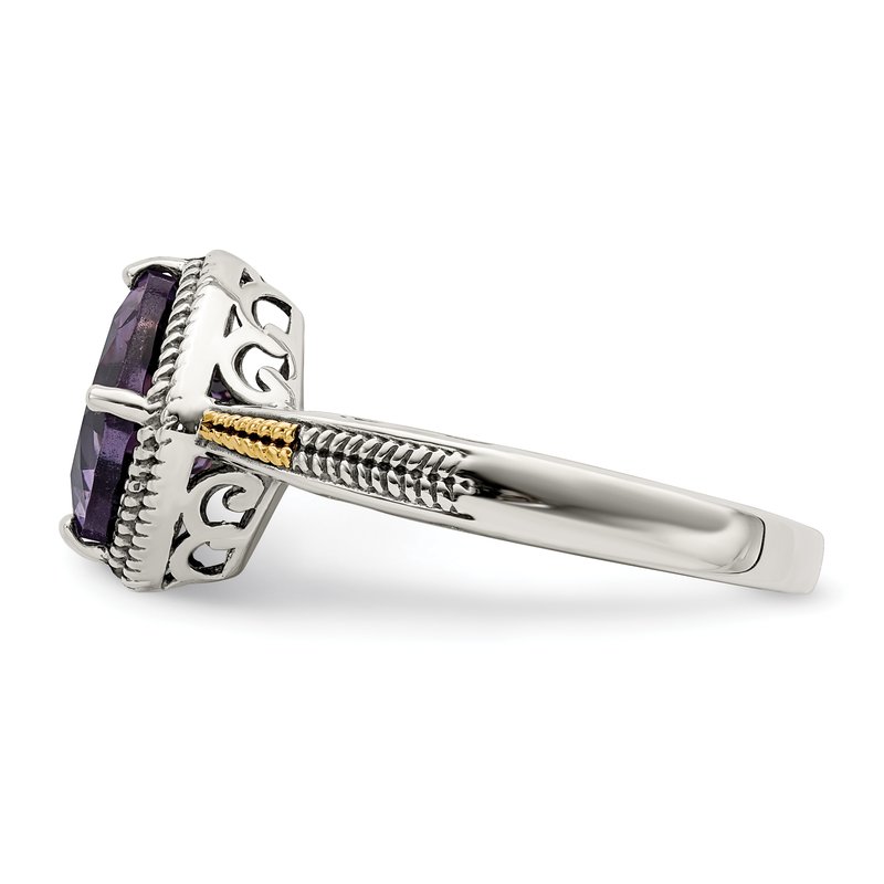 Sterling Silver with 14K Accent Antiqued Cushion Amethyst Ring