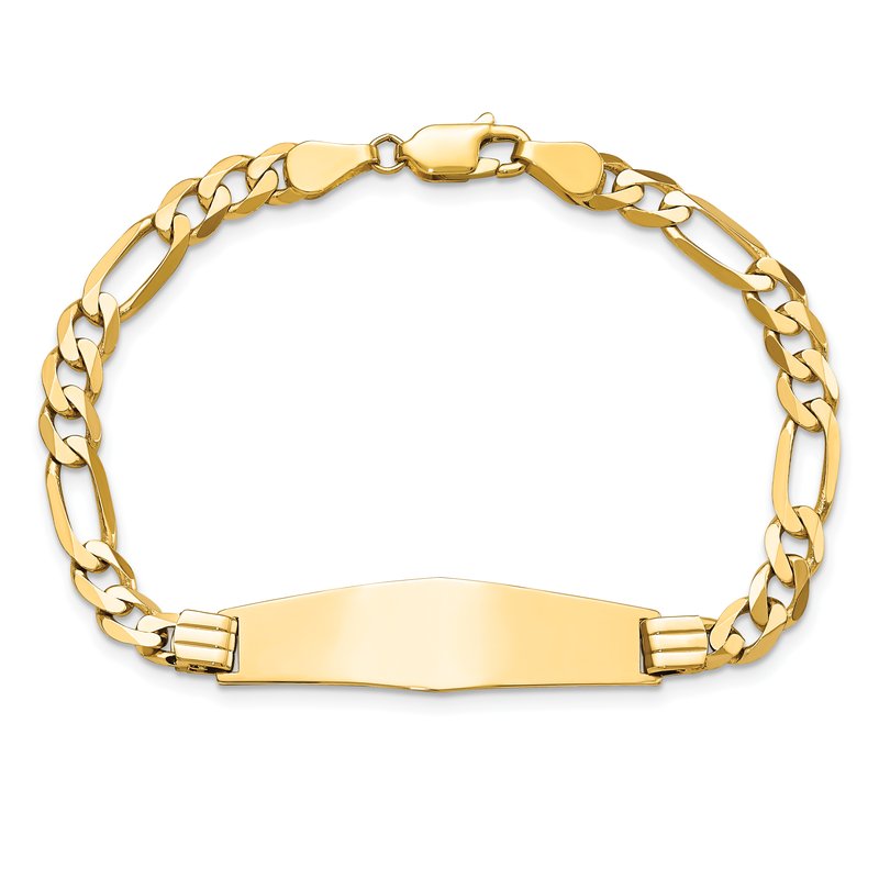 14k Polished Solid Chain/Solid Plate Flat Figaro Link Soft Diamond Shape 33x9mm Plate 7 inch ID Bracelet