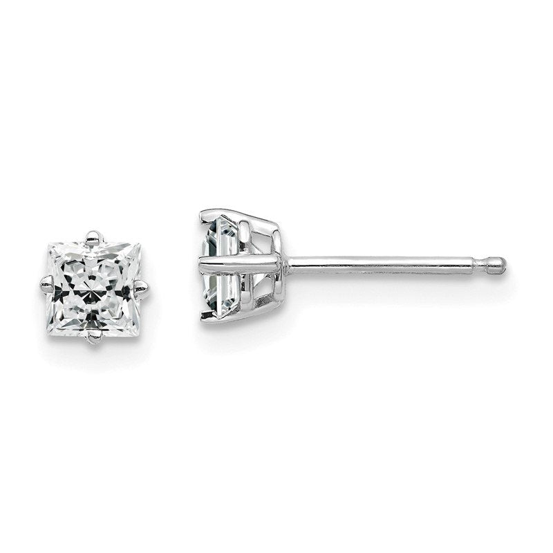 14k White Gold 4mm Princess-cut Cubic Zirconia Post Earrings