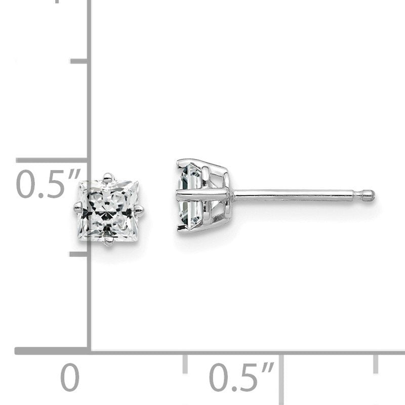 14k White Gold 4mm Princess-cut Cubic Zirconia Post Earrings
