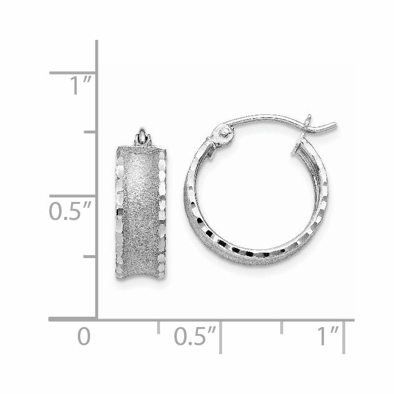 14K White Gold Diamond Cut Satin Hoop Earrings
