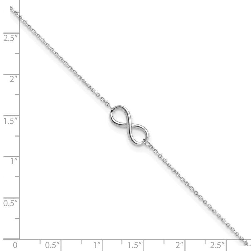 10K White Gold Polished Infinity 9 inch Plus 1 inch Extender - Total 10 inch Anklet