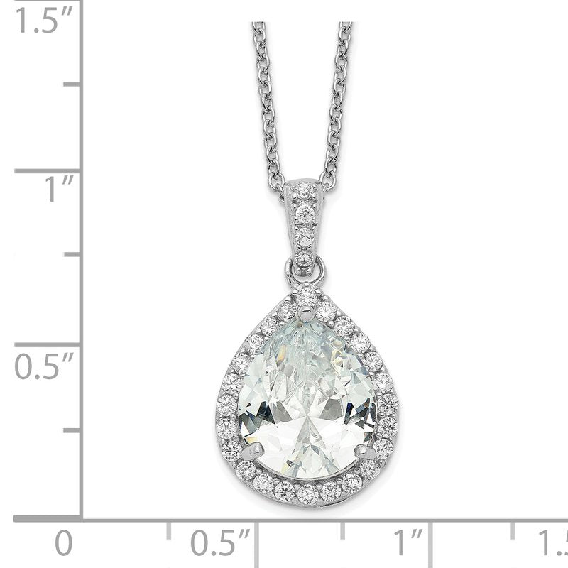 Sterling Silver Rhodium-plated Brilliant-cut Teardrop CZ Halo 18 Inch Necklace