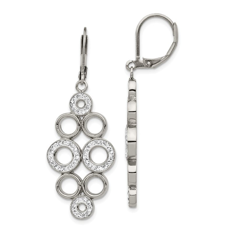 Stainless Steel Polished with Preciosa Crystal Circles Dangle Leverback Earrings