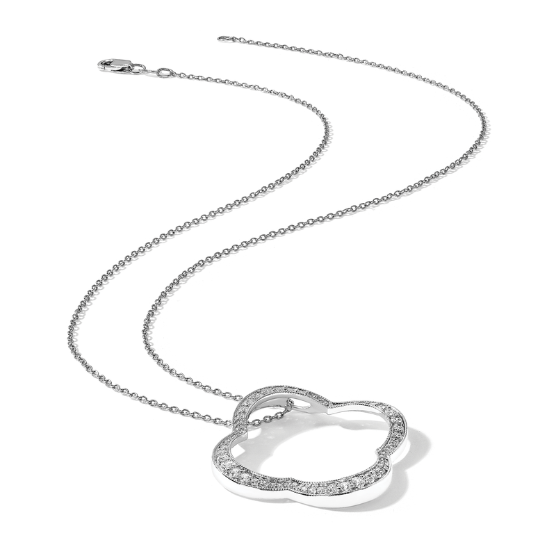 14K White Gold 1/6 carat Lab Grown Diamond VS+ F+ 18 in Complete Quatrefoil Floral Necklace