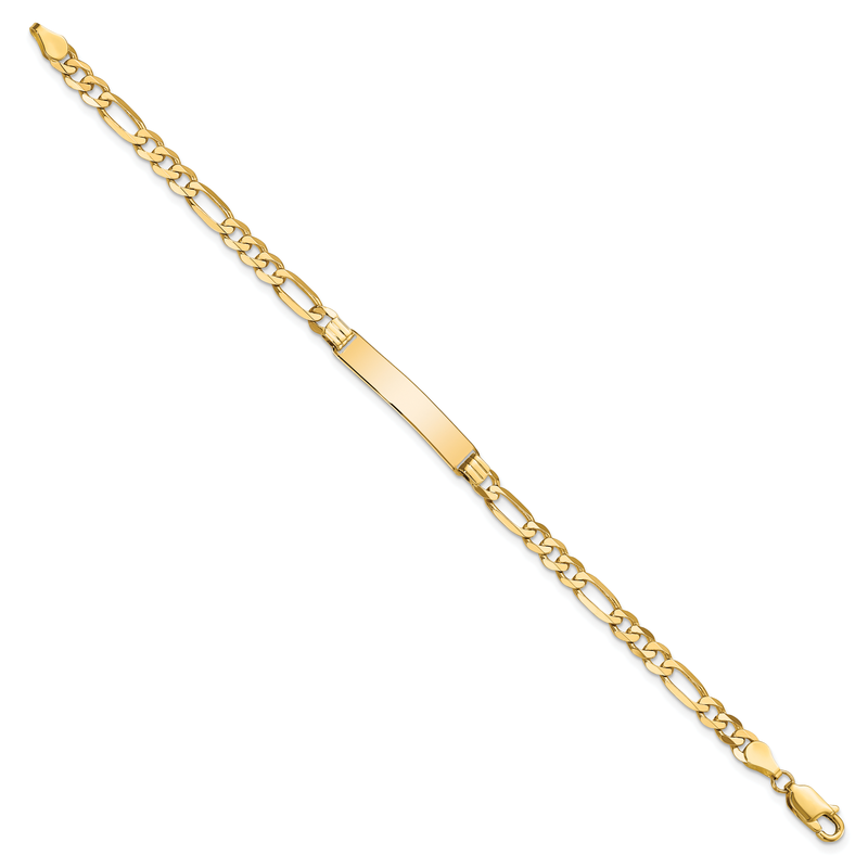 14k Polished Solid Chain/Solid Plate Flat Figaro Link 27.5x5.5mm Plate 7 inch ID Bracelet